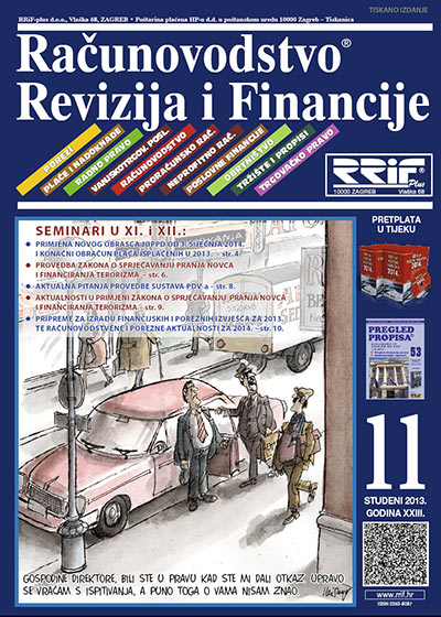 Pretplata na časopis Računovodstvo, revizija i financije broj 11/2013