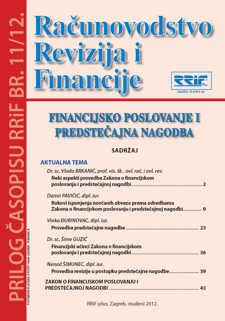 Pretplata na časopis Financijsko poslovanje i predstečajna nagodba broj /2012