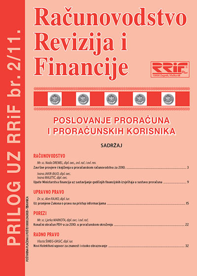 Pretplata na časopis Prilog proračun i proračunski korisnici broj 2/2011