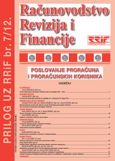 Pretplata na časopis Prilog proračun i proračunski korisnici broj /2012