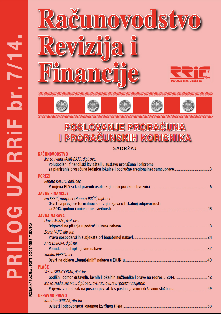 Pretplata na časopis Prilog proračun i proračunski korisnici broj /2014