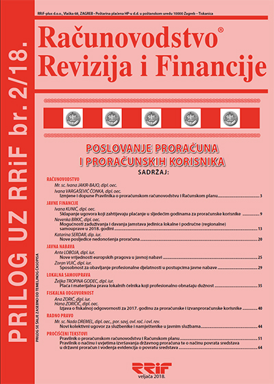 Pretplata na časopis Prilog proračun i proračunski korisnici broj 2/2018