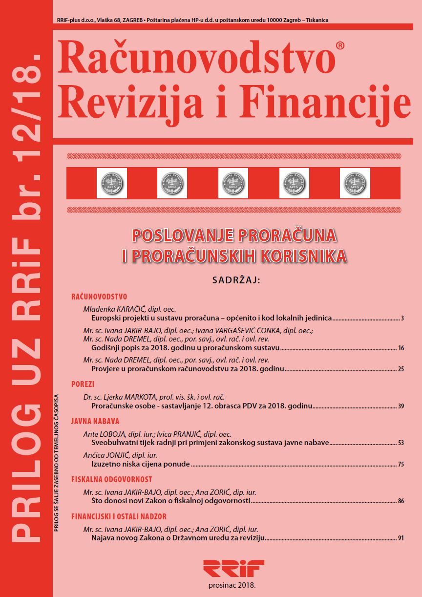 Pretplata na časopis Prilog proračun i proračunski korisnici broj 12/2018