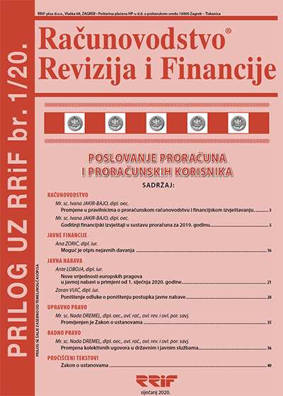 Pretplata na časopis Prilog proračun i proračunski korisnici broj 1/2020