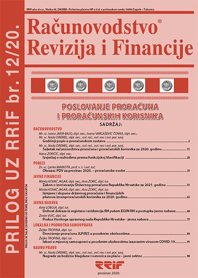 Pretplata na časopis Prilog proračun i proračunski korisnici broj /2020