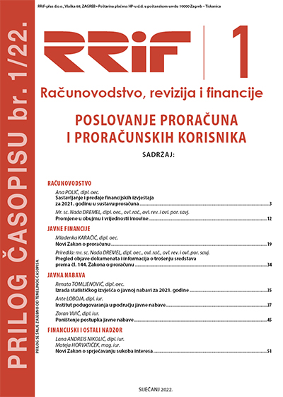 Pretplata na časopis Prilog proračun i proračunski korisnici broj 1/2022