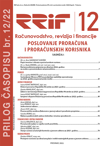 Pretplata na časopis Prilog proračun i proračunski korisnici broj 12/2022