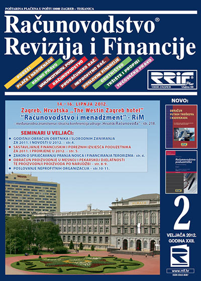 Pretplata na časopis Računovodstvo, revizija i financije broj 2/2012