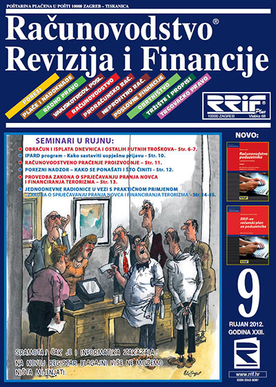 Pretplata na časopis Računovodstvo, revizija i financije broj 9/2012