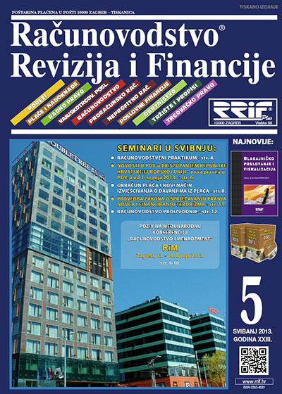 Pretplata na časopis Računovodstvo, revizija i financije broj 5/2013