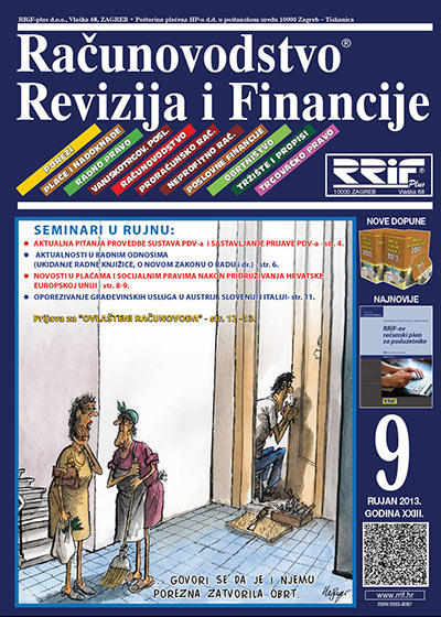 Pretplata na časopis Računovodstvo, revizija i financije broj 9/2013