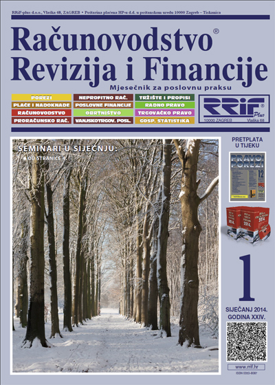 Pretplata na časopis Računovodstvo, revizija i financije broj 1/2014