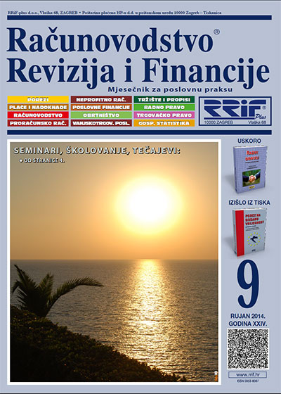 Pretplata na časopis Računovodstvo, revizija i financije broj 9/2014