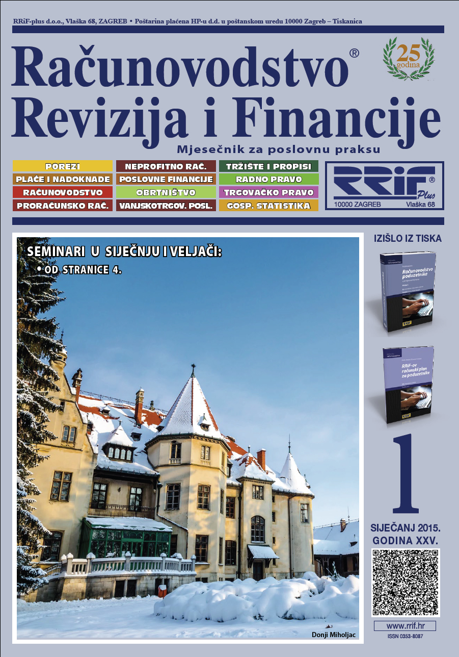 Pretplata na časopis Računovodstvo, revizija i financije broj 1/2015