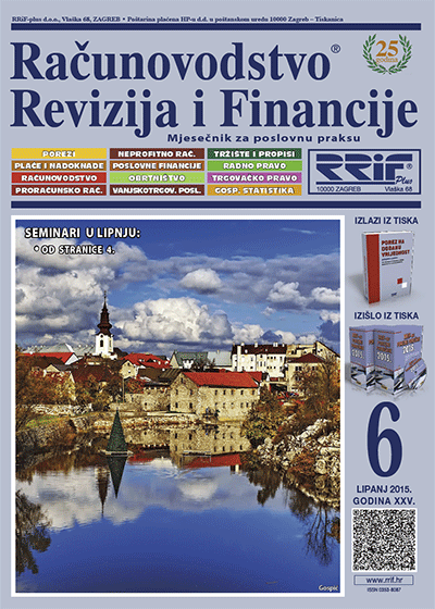 Pretplata na časopis Računovodstvo, revizija i financije broj 6/2015