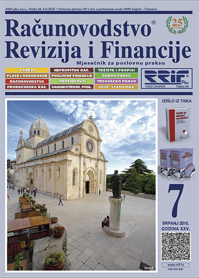 Pretplata na časopis Računovodstvo, revizija i financije broj 7/2015