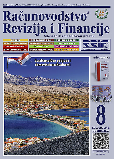 Pretplata na časopis Računovodstvo, revizija i financije broj 8/2015