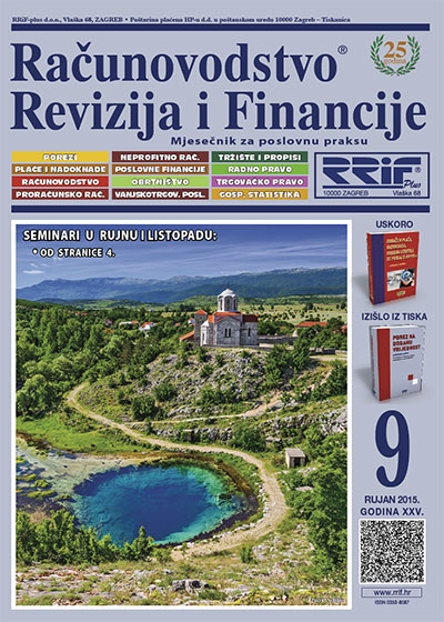 Pretplata na časopis Računovodstvo, revizija i financije broj 9/2015