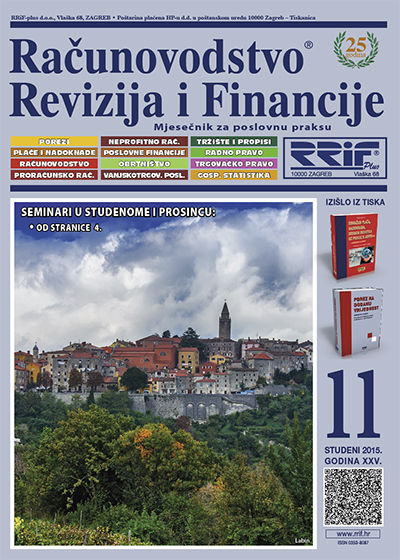 Pretplata na časopis Računovodstvo, revizija i financije broj 11/2015